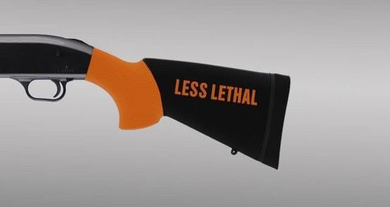 Hogue Mossberg 500 12 and 20 Gauge Less Lethal Orange OverMolded Shotgun Stock features a rubber construction